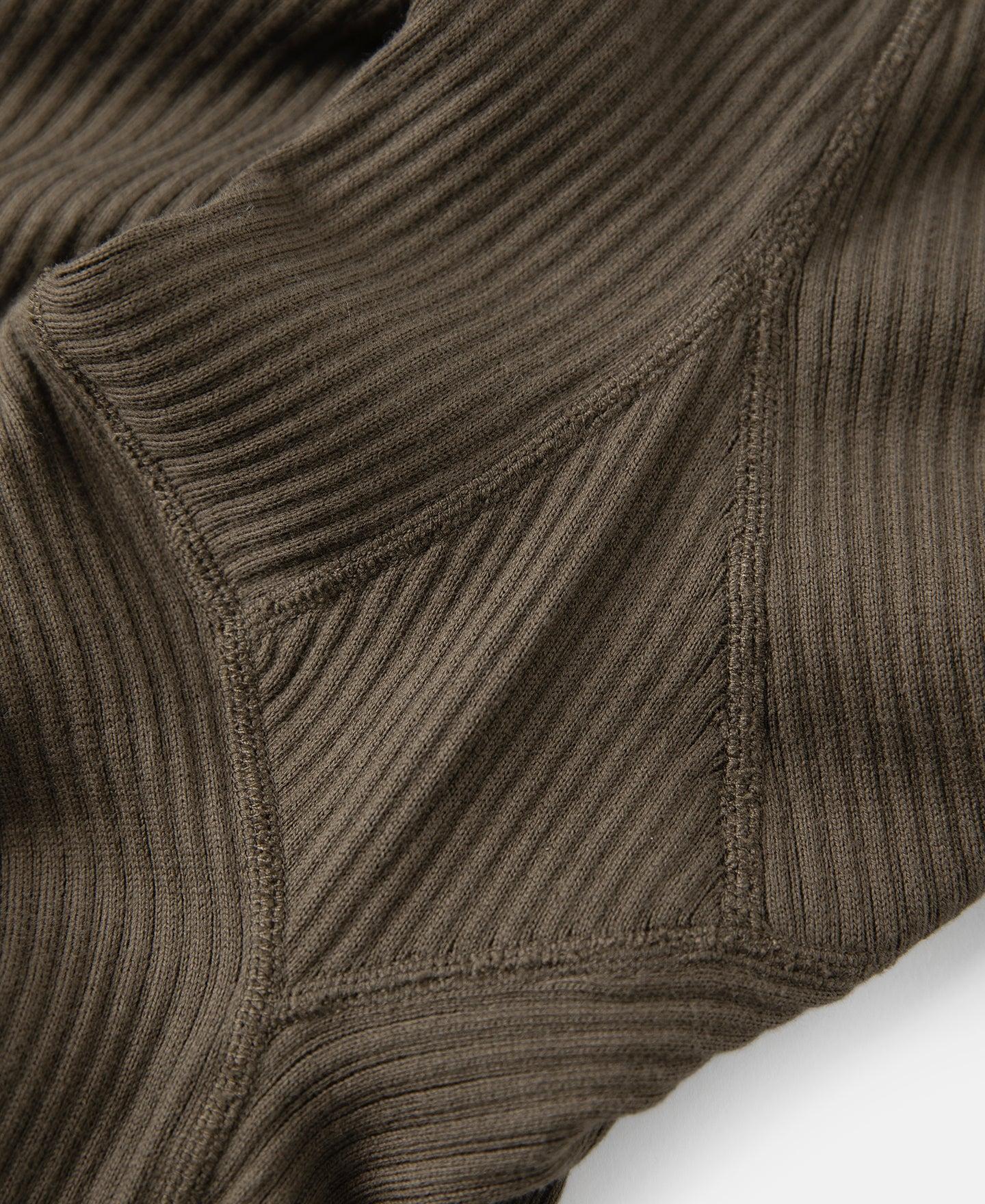 Ribbed Long Sleeve Henley T-Shirt - Olive Brown Product Image