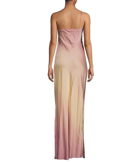 Good American Plus Ombre Print Square Neck Sleeveless Satin Slip Maxi Dress Product Image