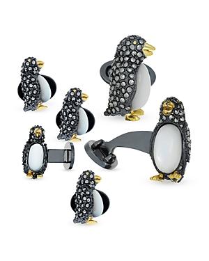 Mens Penguin Ruthenium-Plated Vermeil & Multi-Stone 6-Piece Cufflinks & Tuxedo Stud Set Product Image