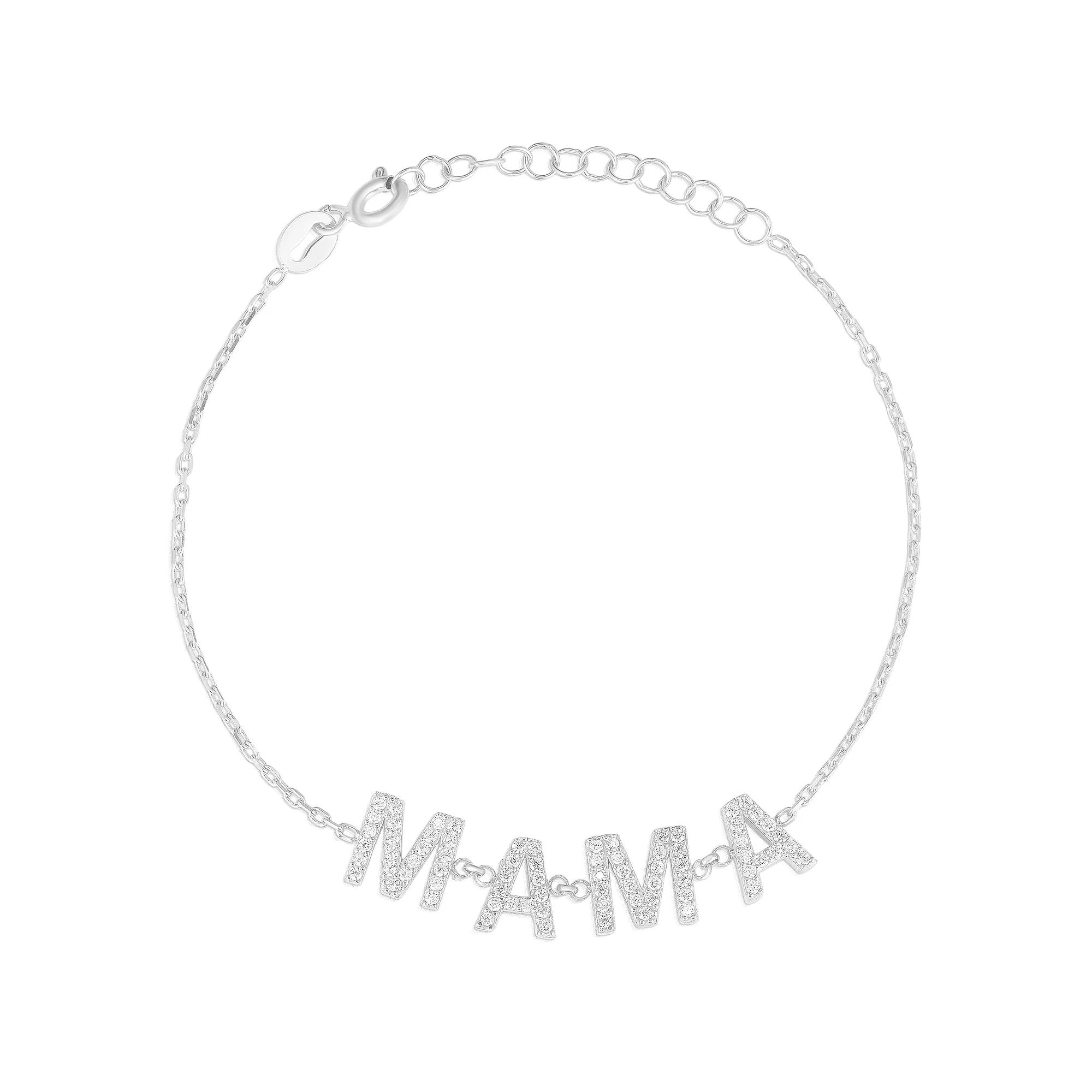 Sunkissed Sterling Cubic Zirconia "MAMA" Bracelet, Women's, Size: 7", Silver Tone Product Image