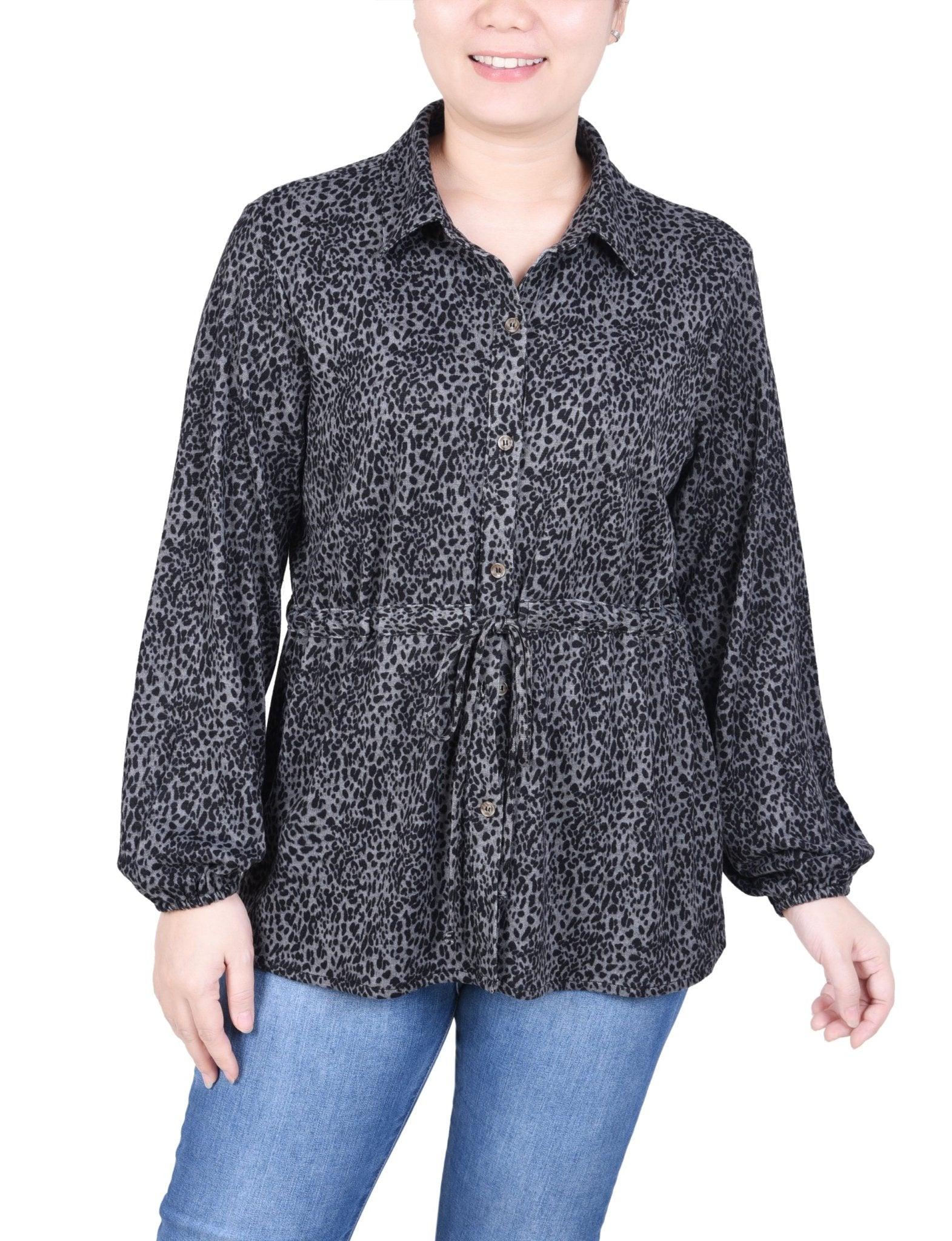 Long Dolman Sleeve Drawstring-Waist Tunic Top - Petite Product Image