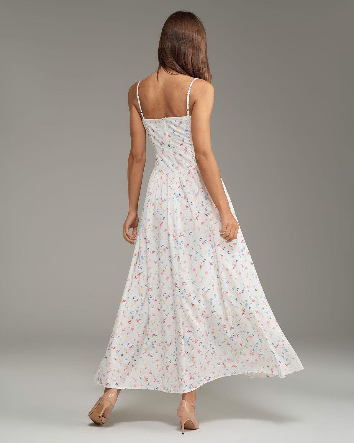 White Floral Slip Midi Dress Product Image