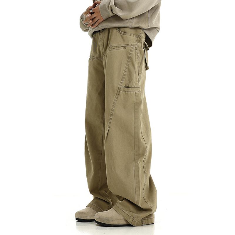 Trendy American Retro Washed Wide-Leg Cargo Logging Pants Product Image