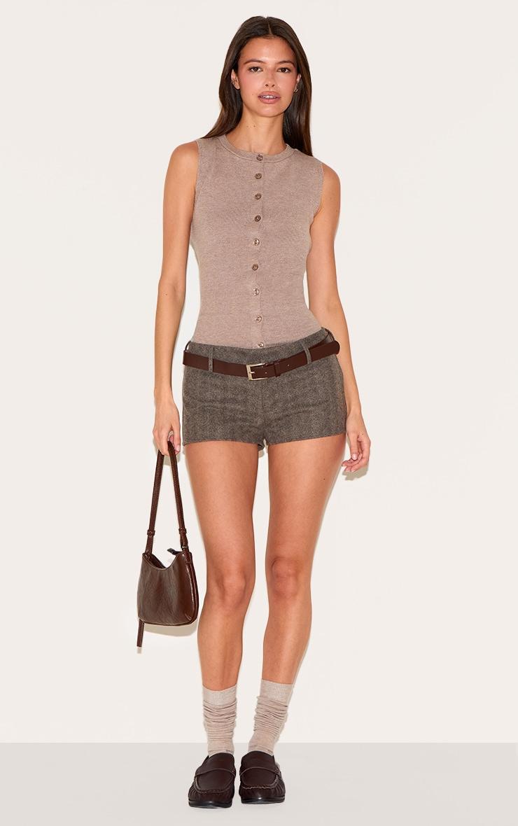 Mocha Button Through Sleeveless Top Product Image