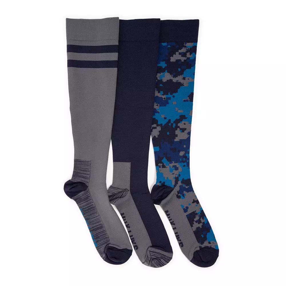 Men's MUK LUKS 3-pack Nylon Compression Knee-High Socks, Blue Product Image