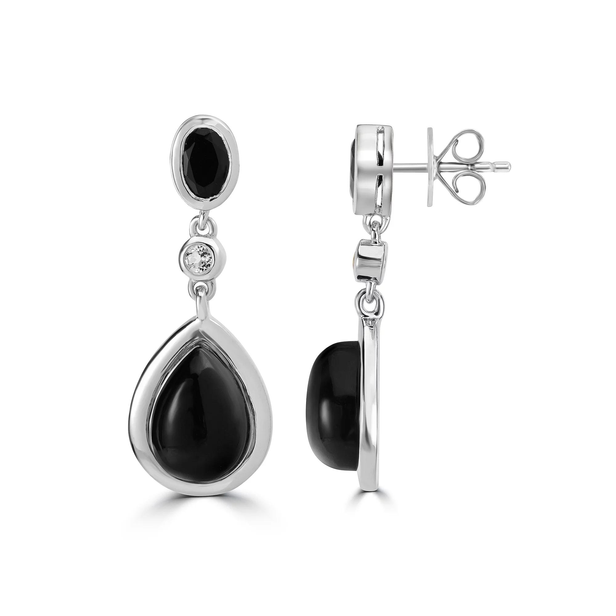 Gemistry Sterling Silver Gemstone Drop Earrings, Women's, Black Jade Product Image