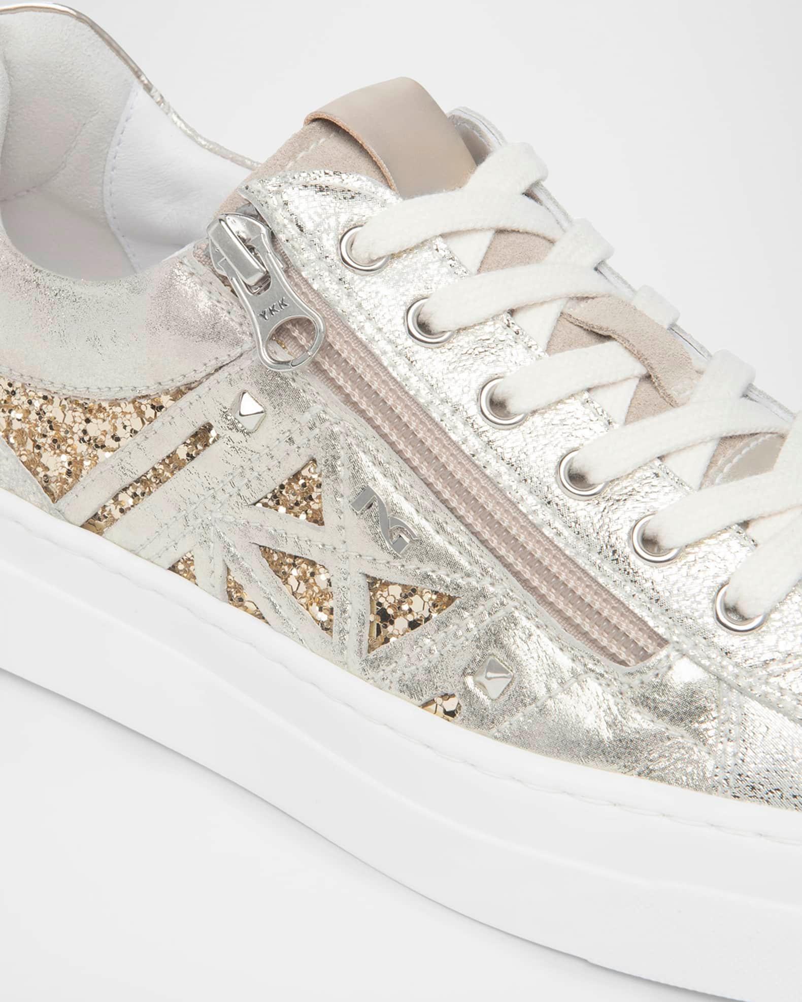 Metallic Leather Side-Zip Sneakers Product Image