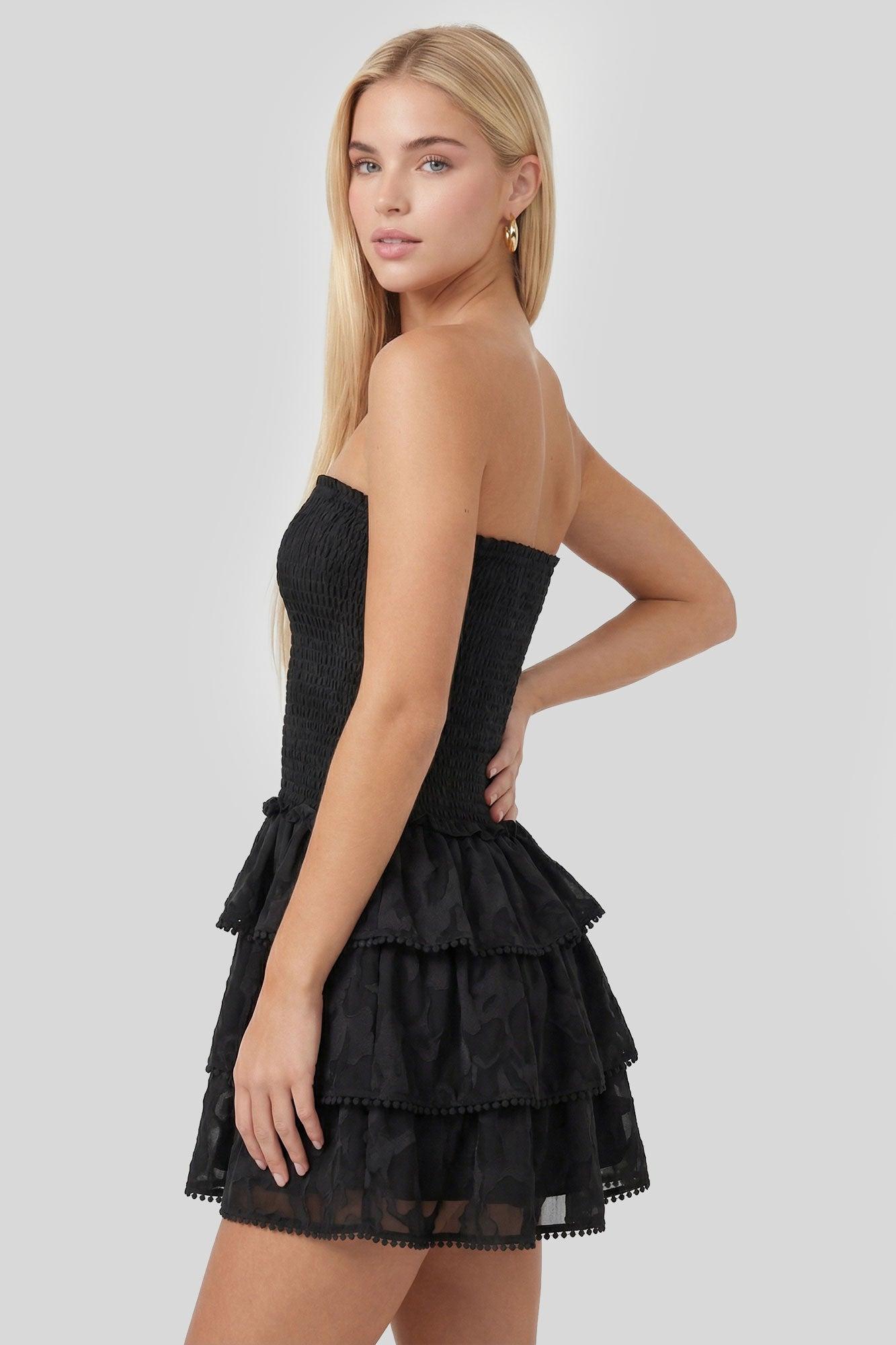 Smocked Ruffle Tiered Strapless Mini Dress Female Product Image