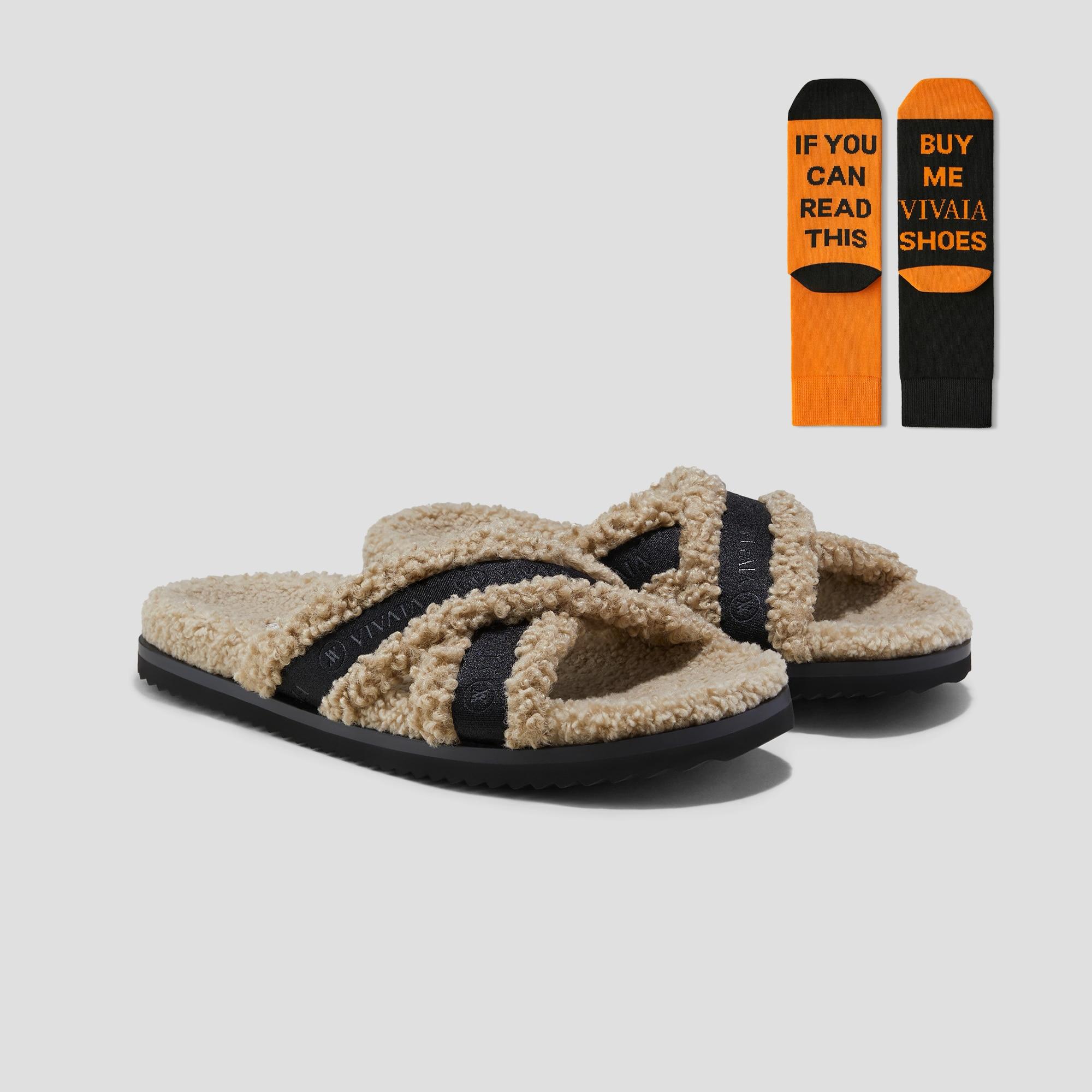Furry Criss-Cross Strap Slippers (Hannah) Product Image
