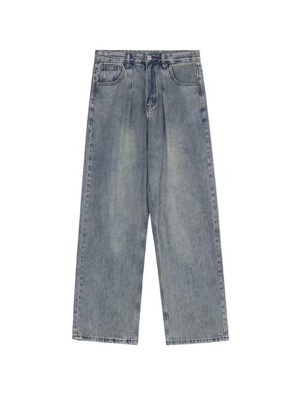 Men's Vintage Wash Ruched Loose Jeans Product Image