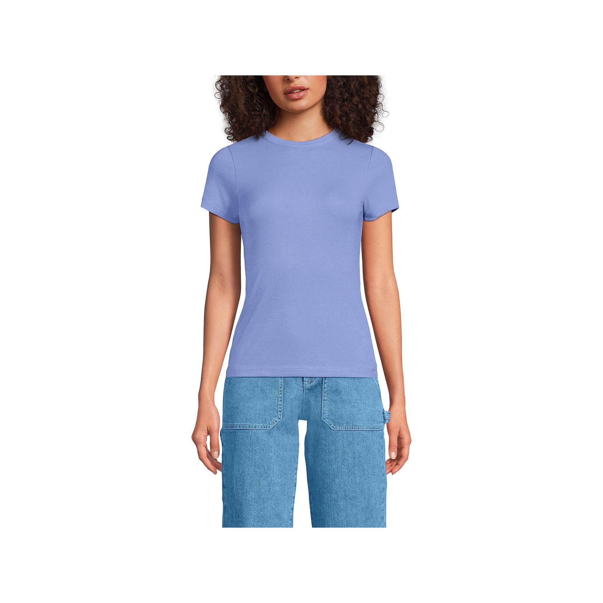 Women's Lands' End Drapey Rib Fitted Short Sleeve Mini T-Shirt,  Product Image