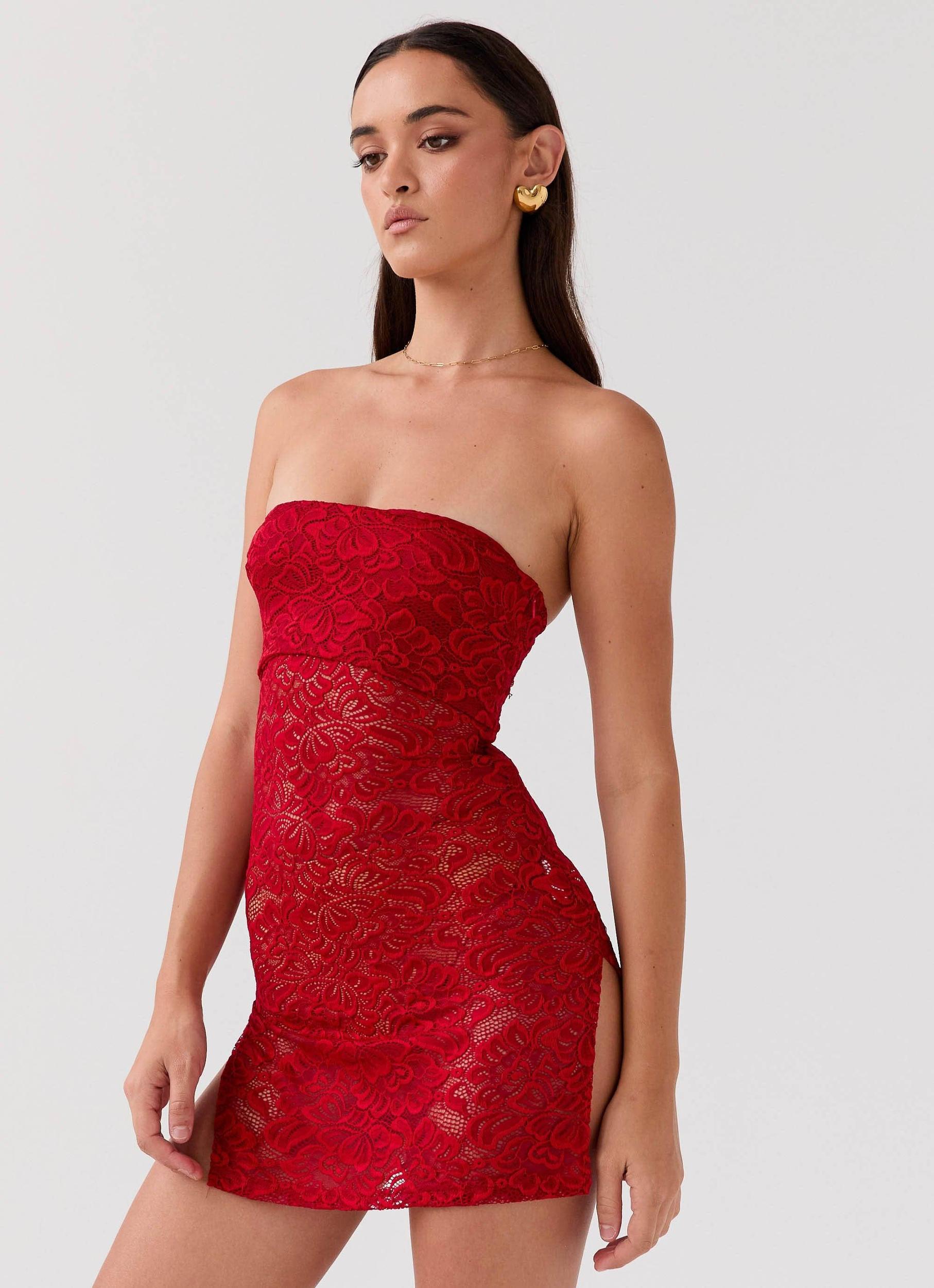 Delilah Lace Tube Dress - Red Rose Product Image