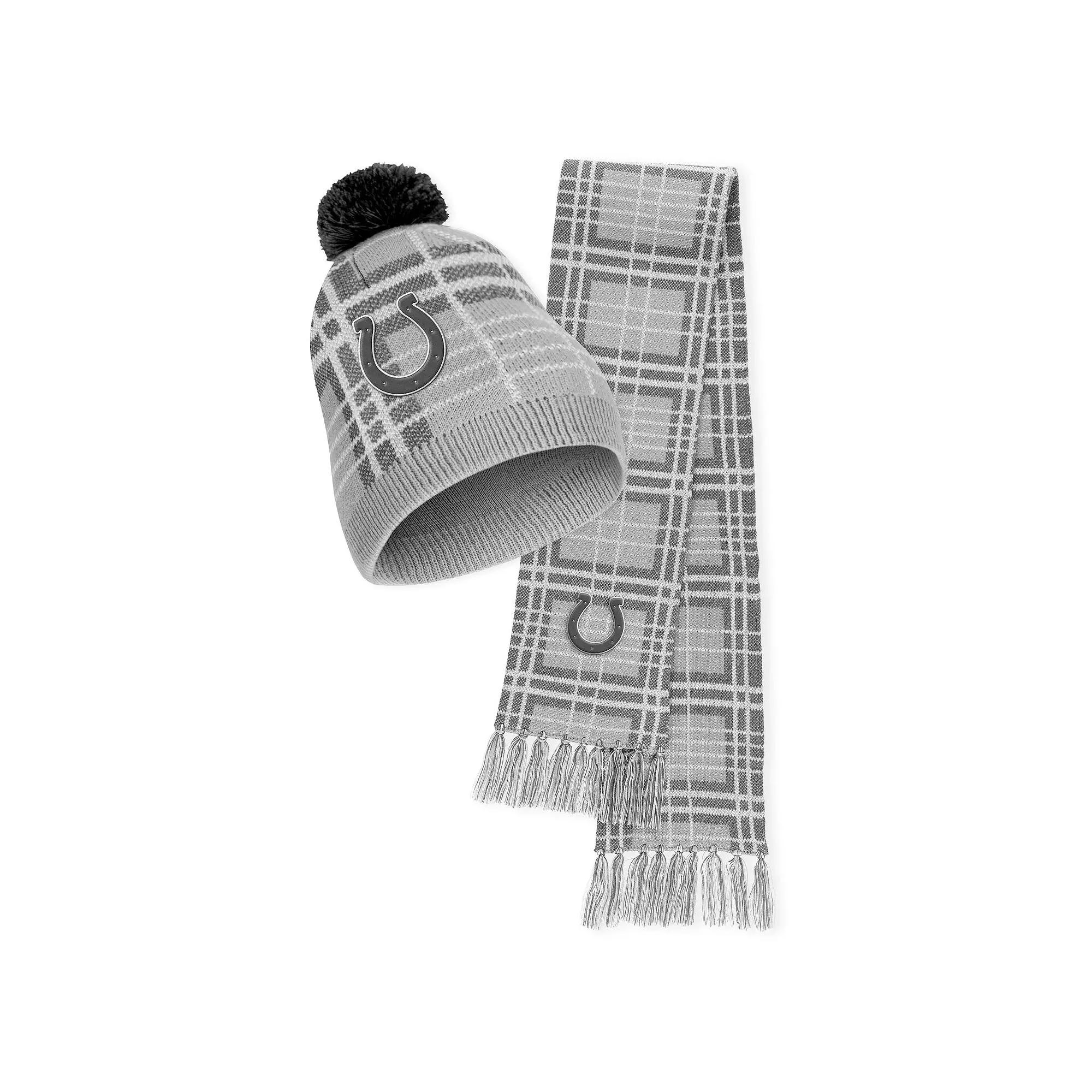 Women's WEAR by Erin Andrews Indianapolis Colts Plaid Knit Hat with Pom & Scarf Set, Grey Product Image