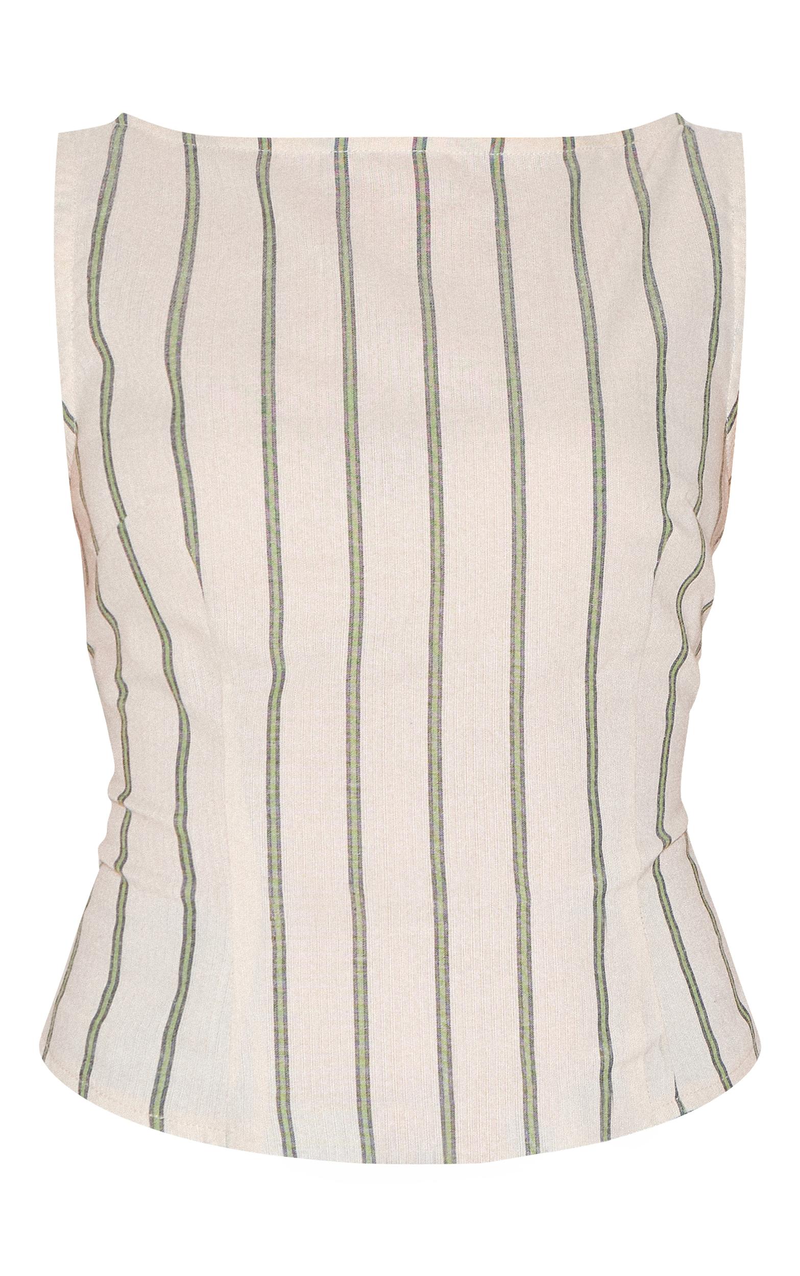Petite White Woven Pinstripe Boatneck Top Product Image