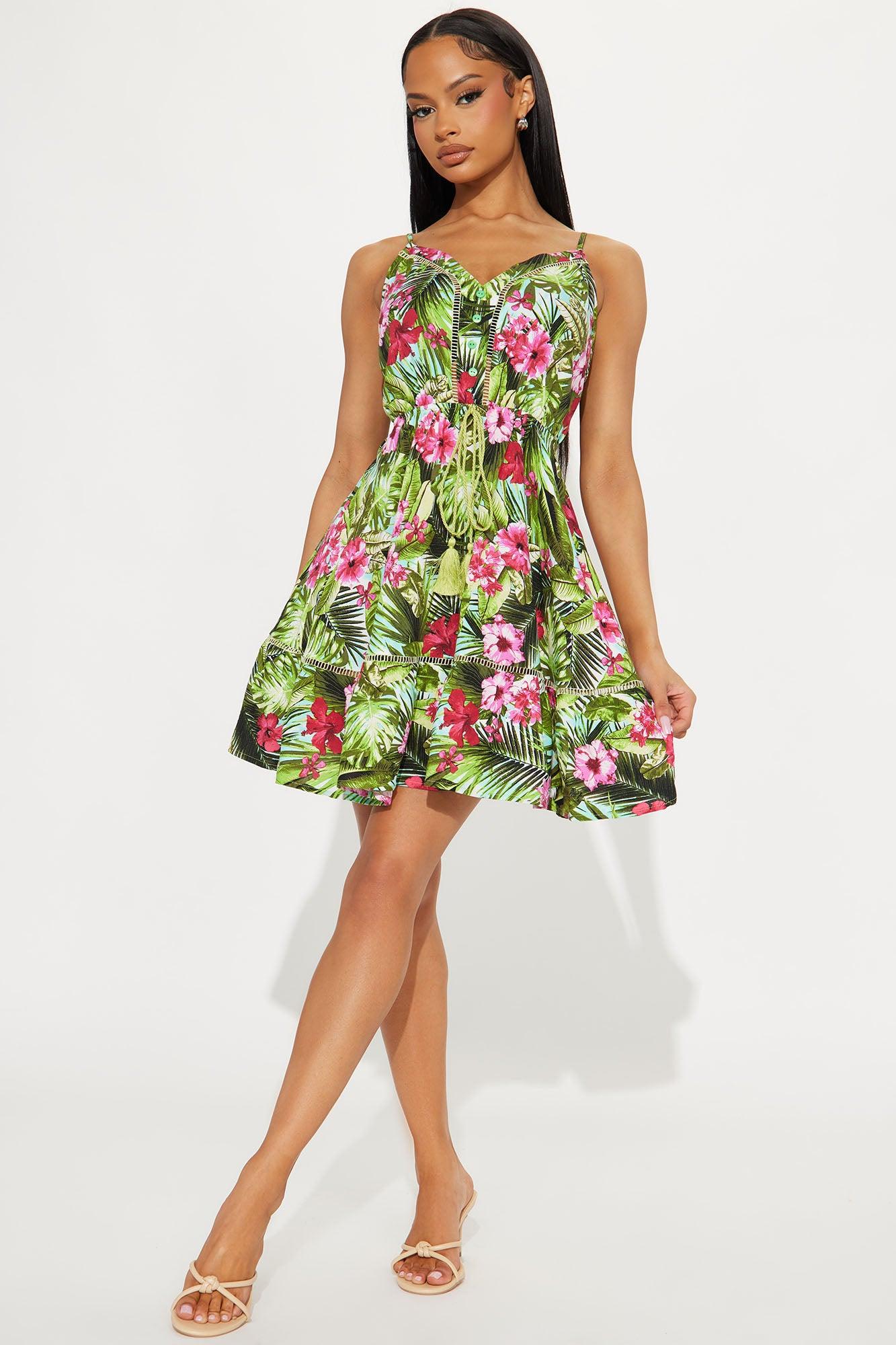 Vacay Mode Tie Waist Mini Dress - Green/combo Product Image