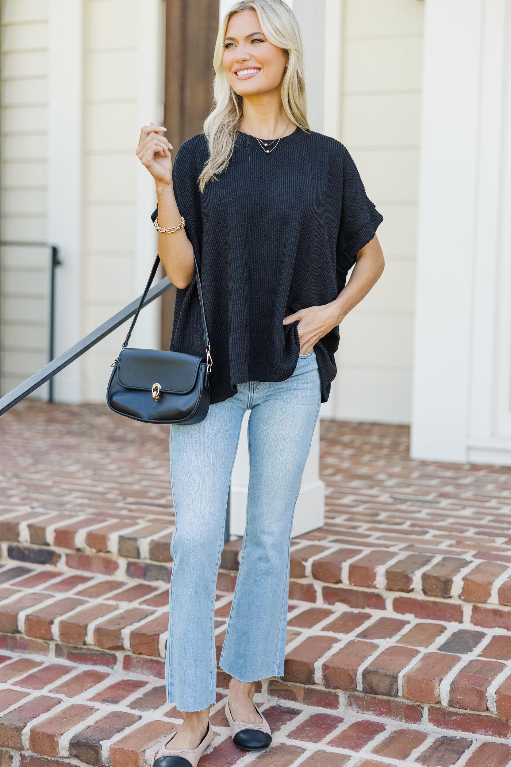 Catch On Black Ribbed Top Female Product Image