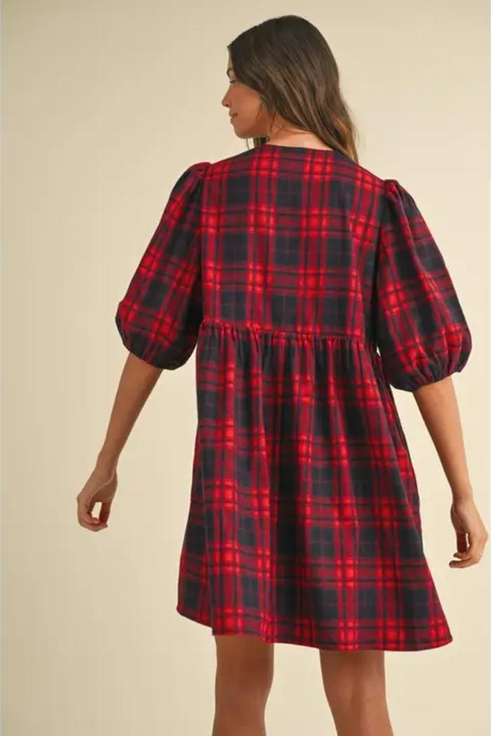 Plaid Ribbon Tie Mini Dress Product Image