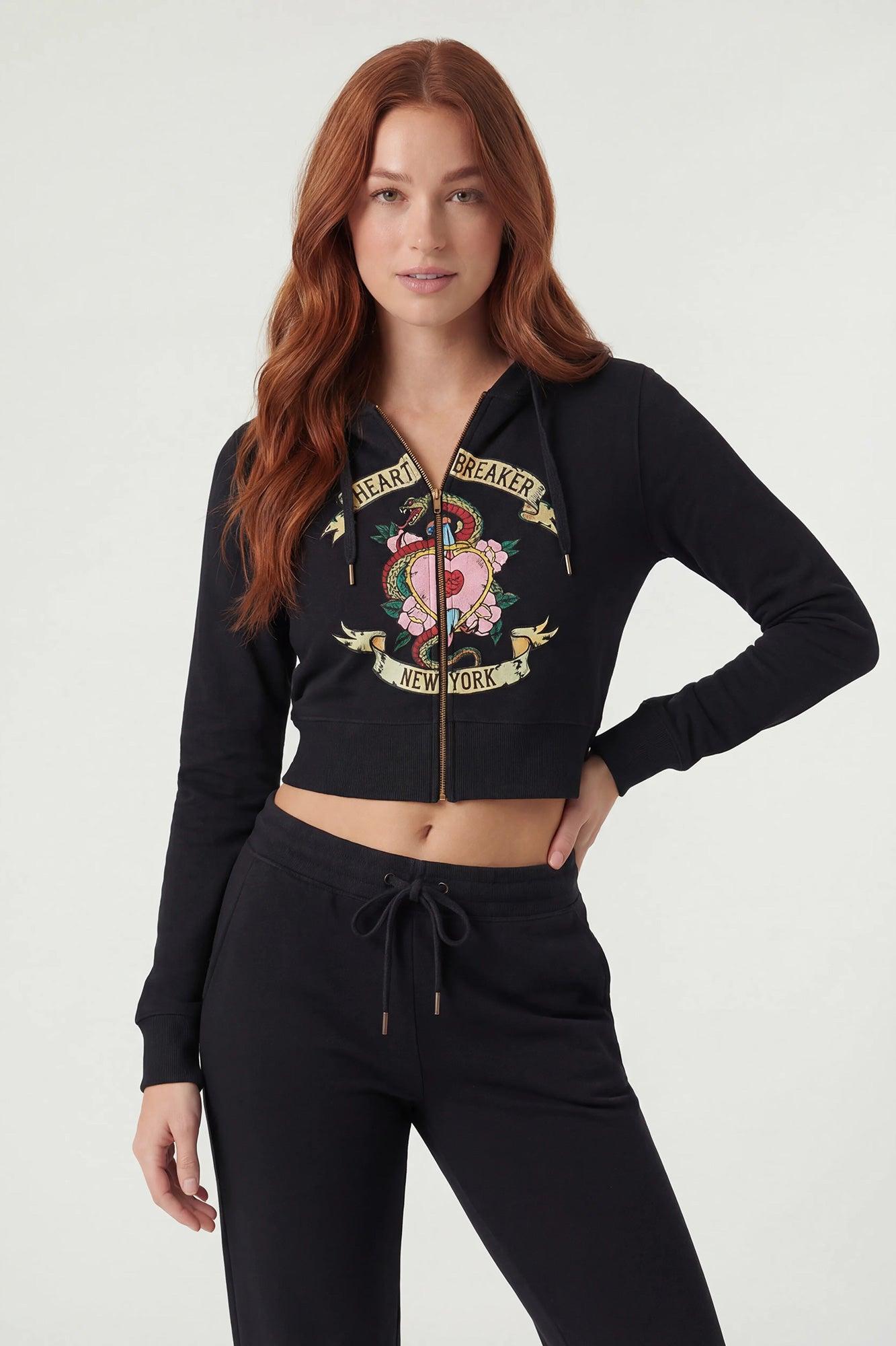Graphic Fleece Cropped Zip-Up Hoodie Female Product Image