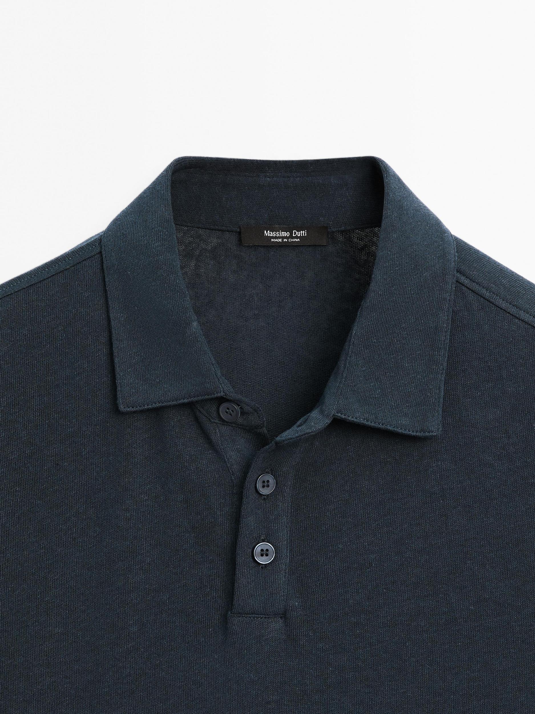 Short sleeve linen blend polo shirt Product Image