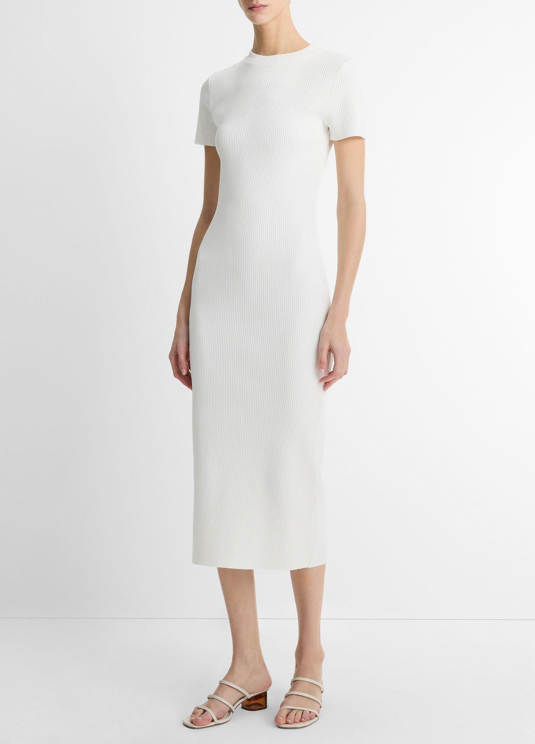 Ribbed Cotton-Blend Crew Neck Dress Product Image