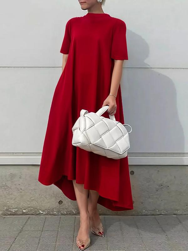 High-Low Short Sleeves Solid Color Maxi Dresses Product Image