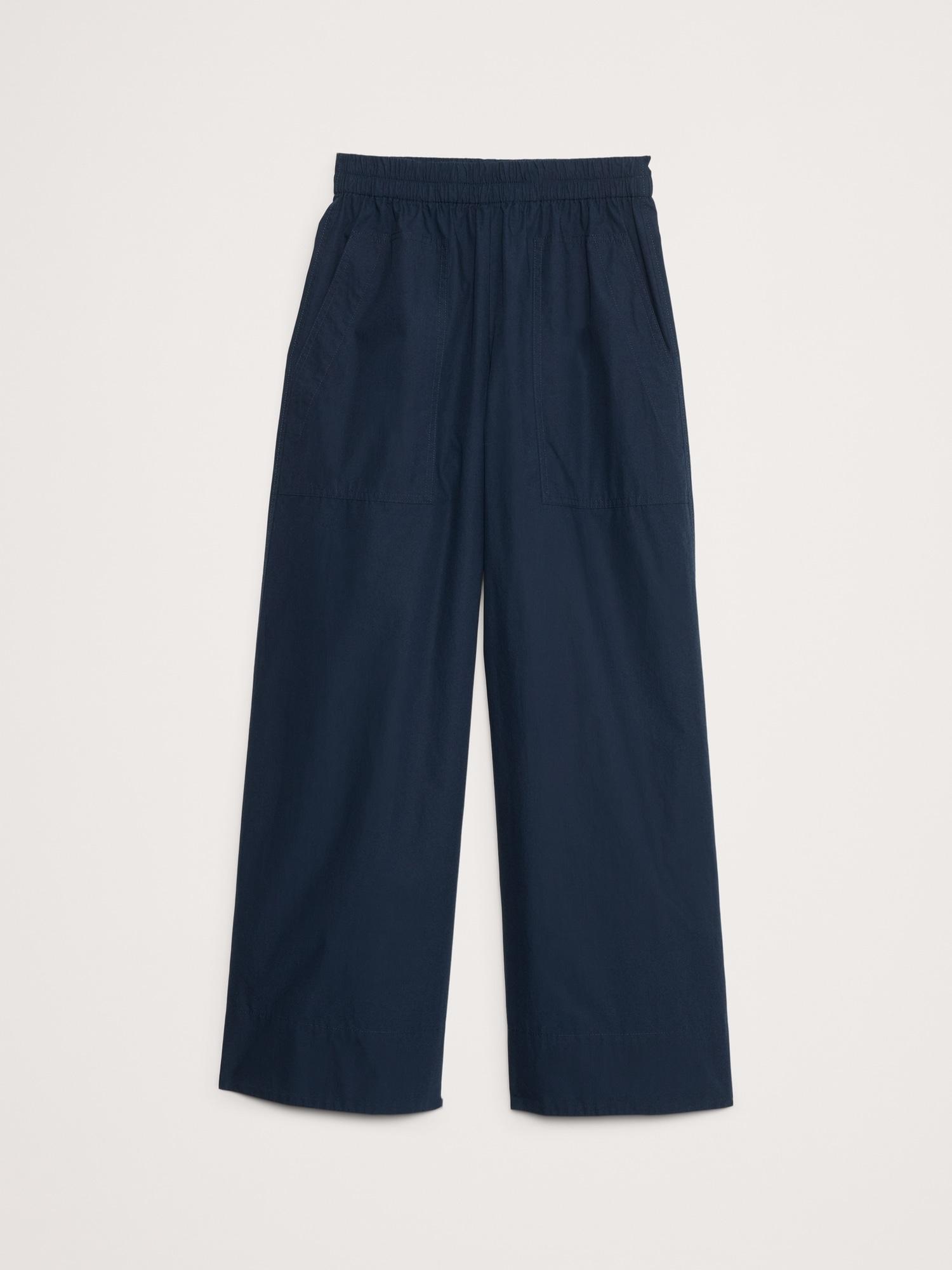 Wide-Leg Pull-On Cotton Poplin Ankle Pant Product Image