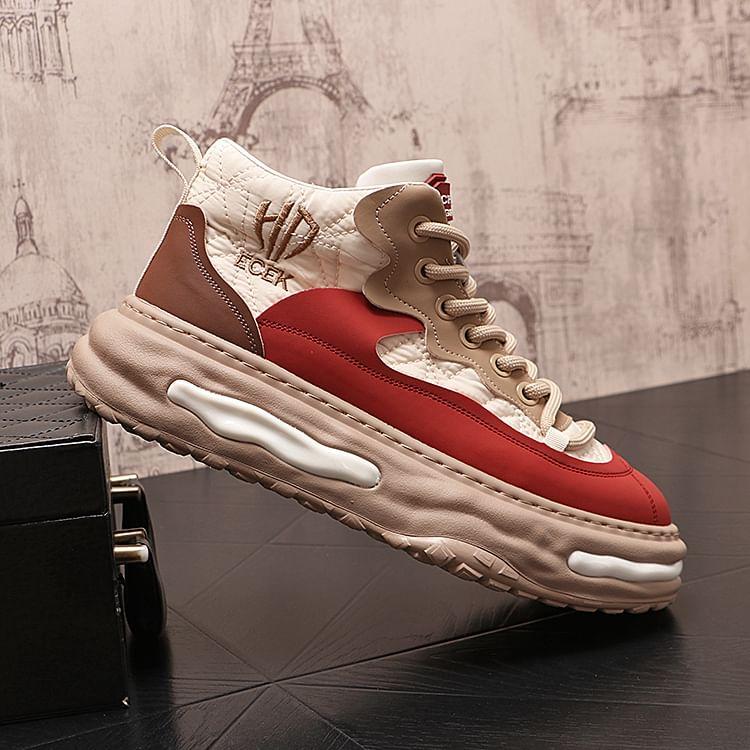 Lettering Applique Lace-Up Platform Sneakers Product Image