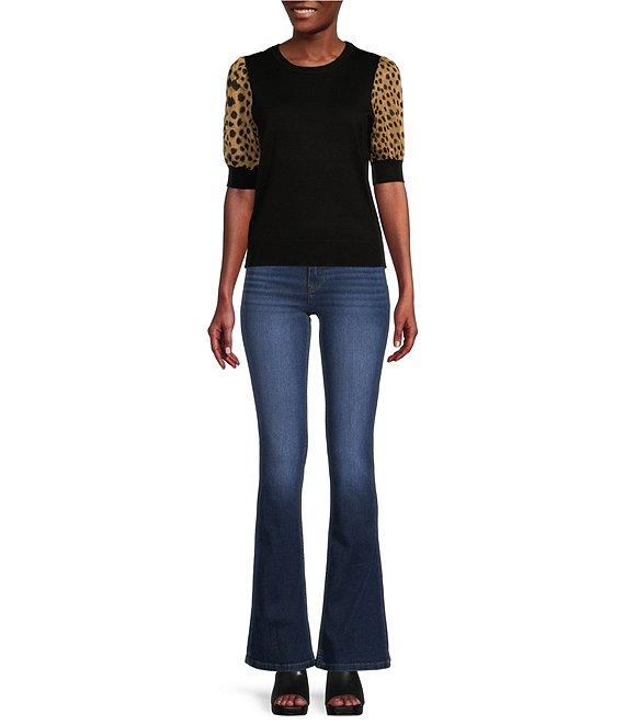DKNY by Donna Karan Cheetah Print Short Puff Sleeve Knit Top Product Image