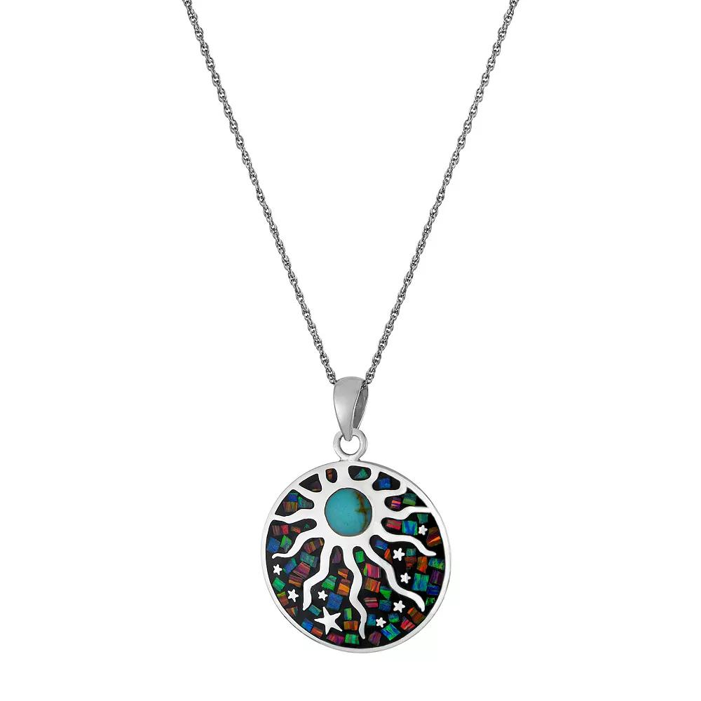 Athra NJ Inc Sterling Silver Simulated Opal Sun Medallion Pendant Necklace, Women's,  Product Image