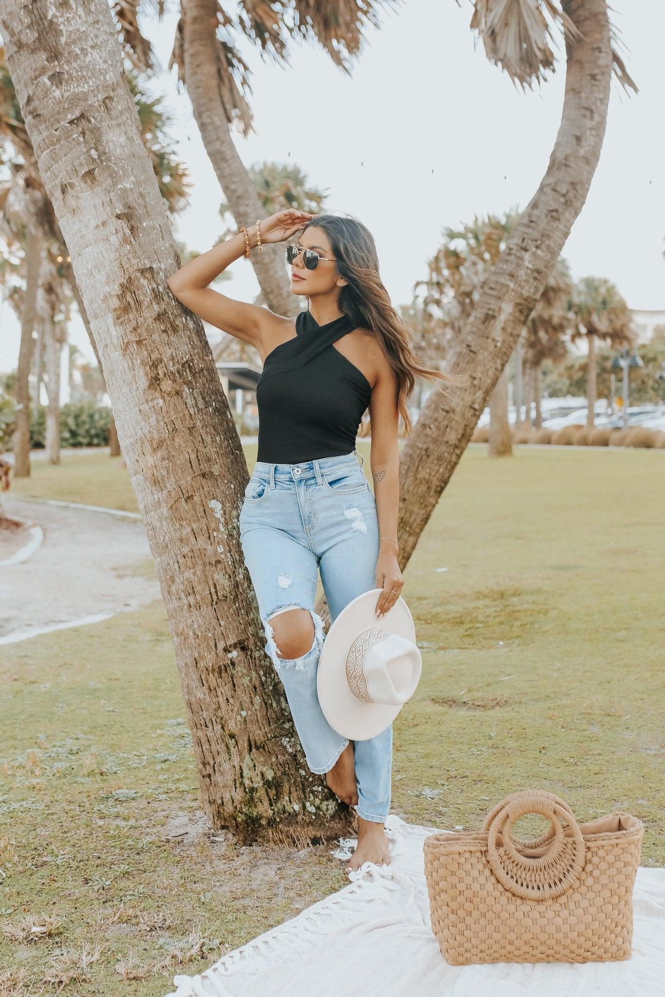 Cross Front Halter Ribbed Bodysuit - FINAL SALE Female Product Image