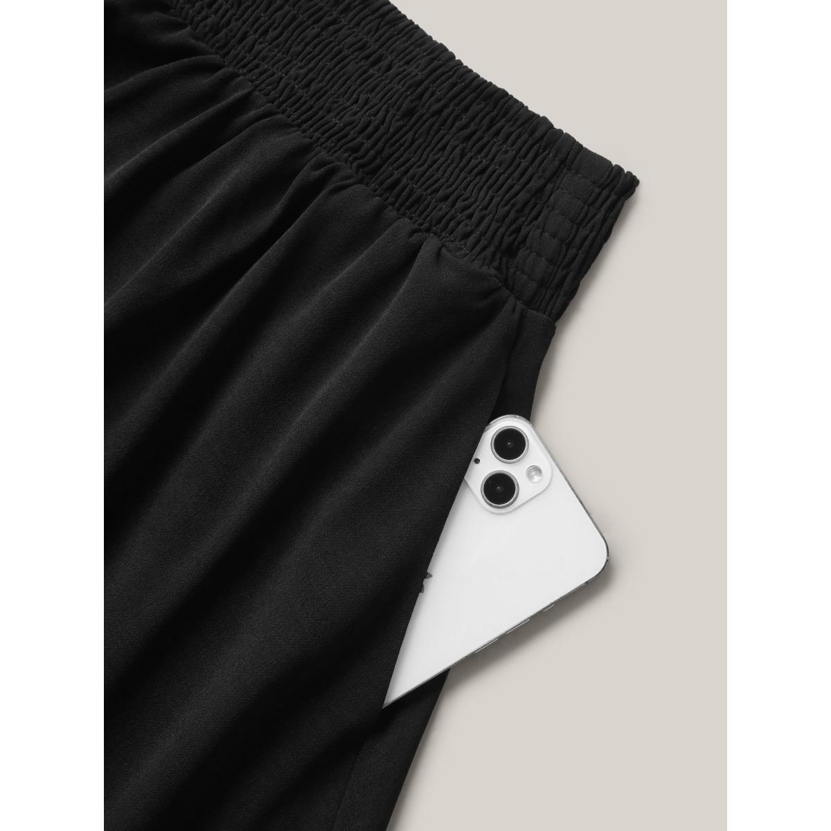 Plus Size Shirred Waist Pockets Flowy Mini Skirt Women Black Leisure No stretch Side seam pocket Casual Skirts BloomChic 12/L Product Image