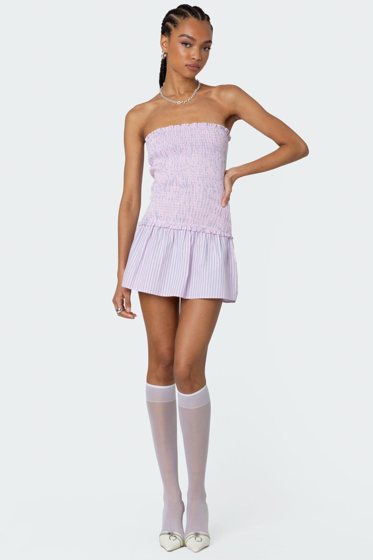 Striped Scrunch Strapless Mini Dress Product Image