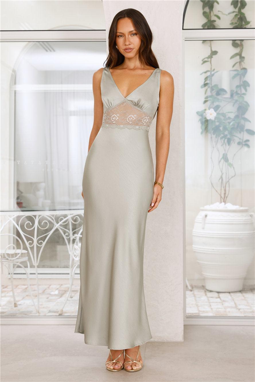 Love on Read Satin Maxi Dress Sage Product Image