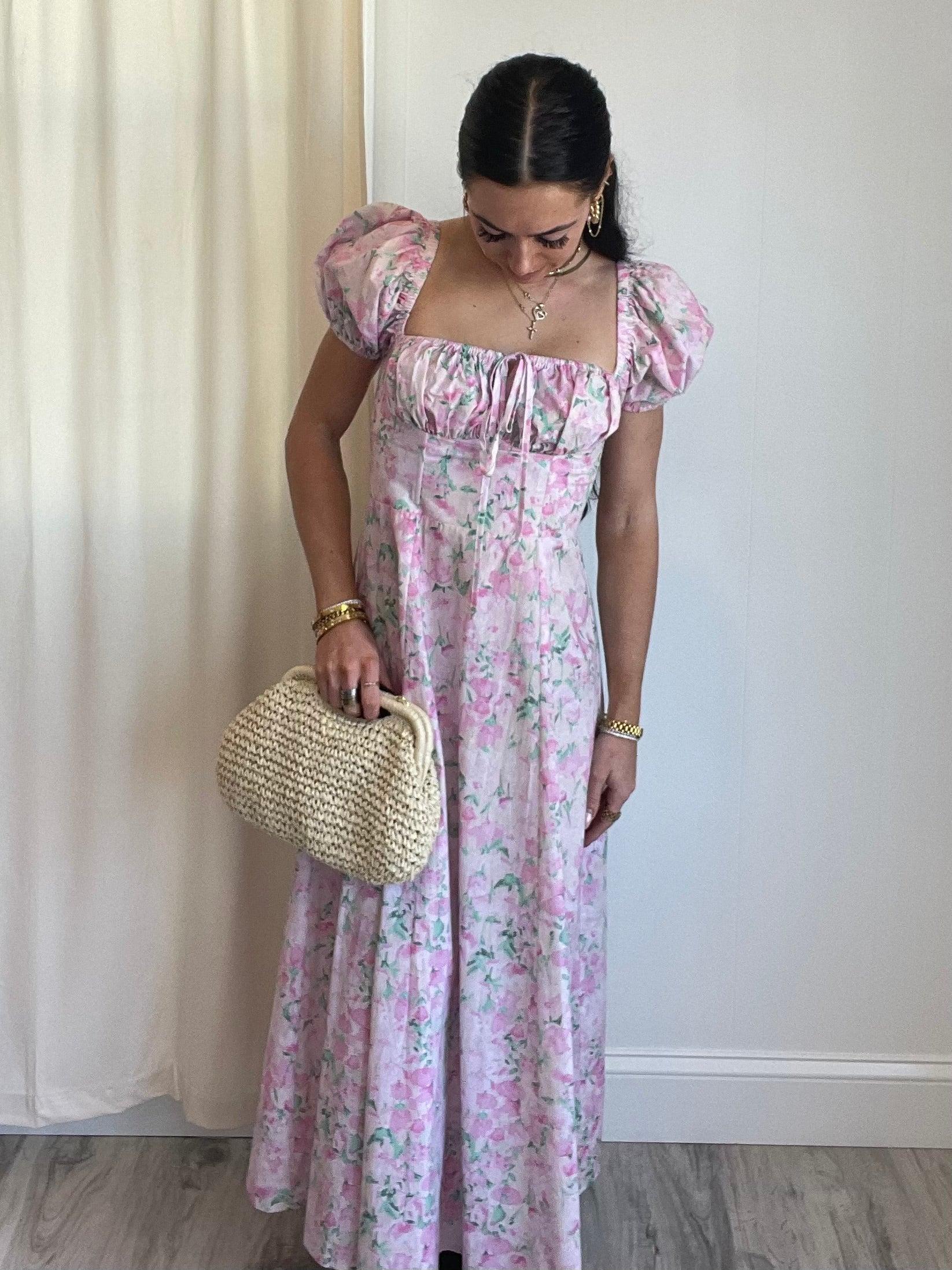 FINAL SALE Gigi Floral Puff Sleeve Midi Dress | Pink Product Image