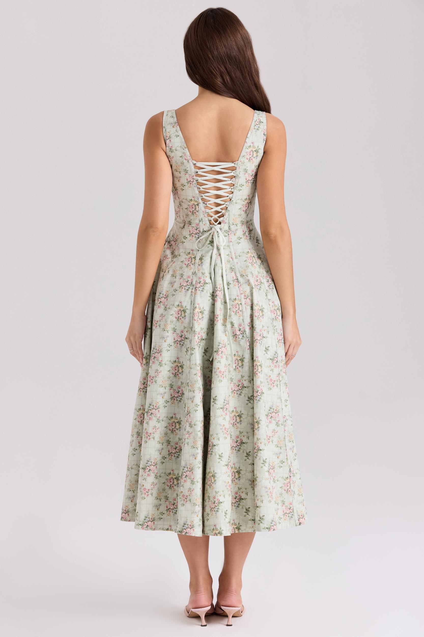 Mariabella  sage floral print cotton midi dress Product Image