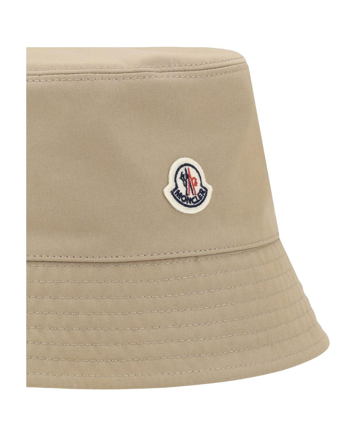 MONCLER Logo Patch Narrow Brim Bucket Hat In Beige Product Image