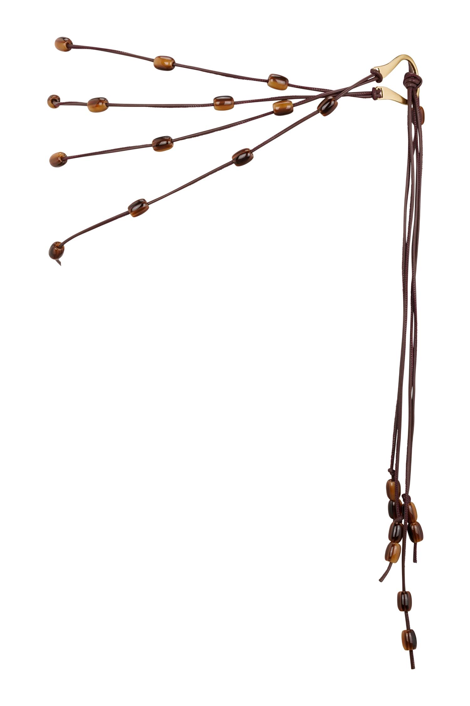 Enid Faux Leather Beaded Belt - Chocolate Product Image