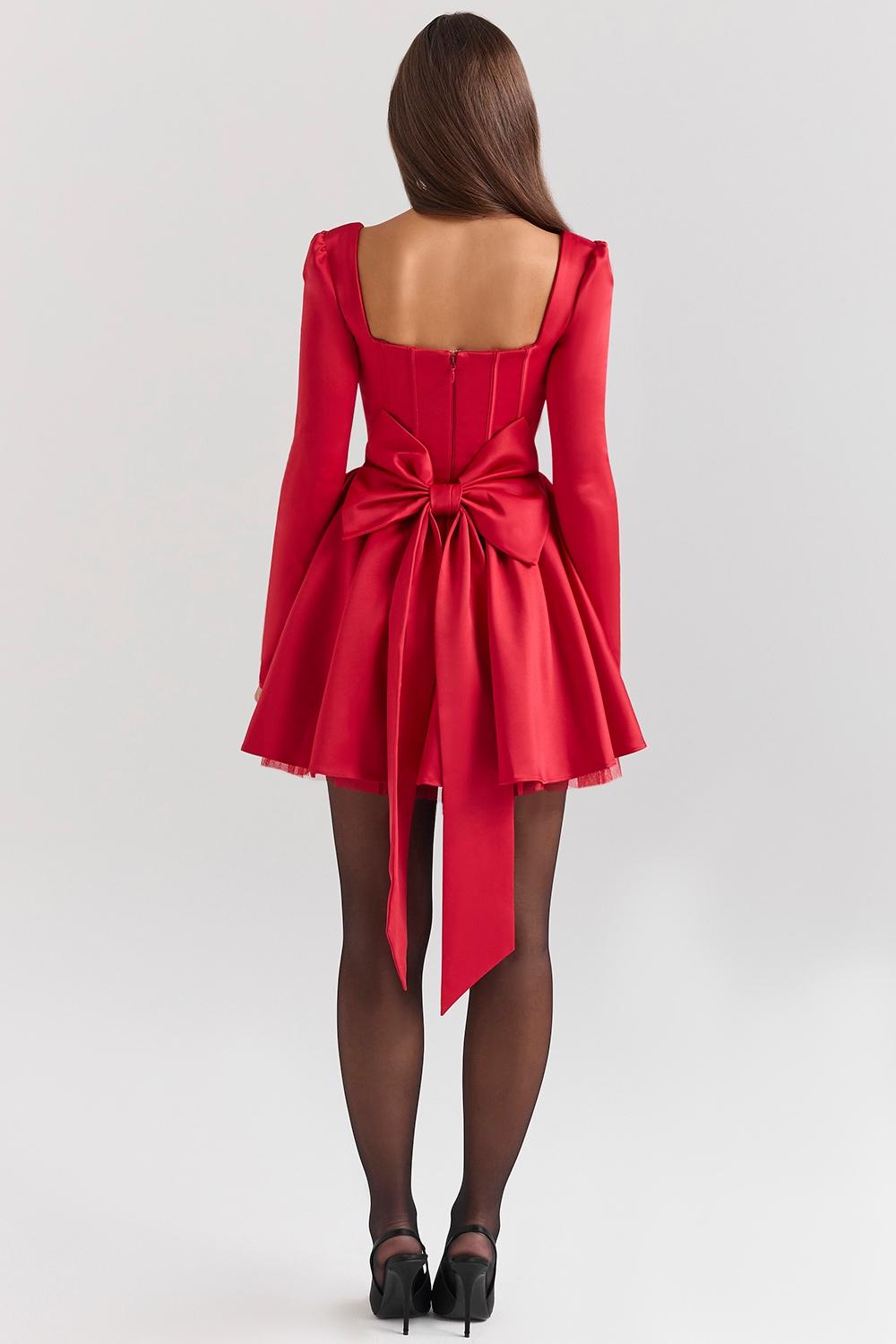 Nina  holly red removable bow tulle mini dress - sale Product Image