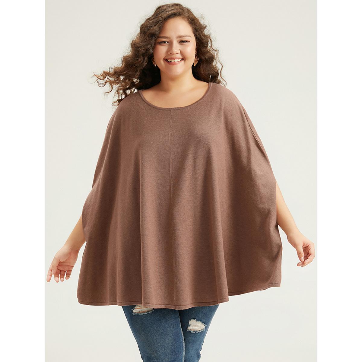 Plus Size Supersoft Essentials Plain Dolman Sleeve Pullover Tan Women Casual Loose Sleeveless Round Neck Dailywear Pullovers BloomChic 30/6X Product Image