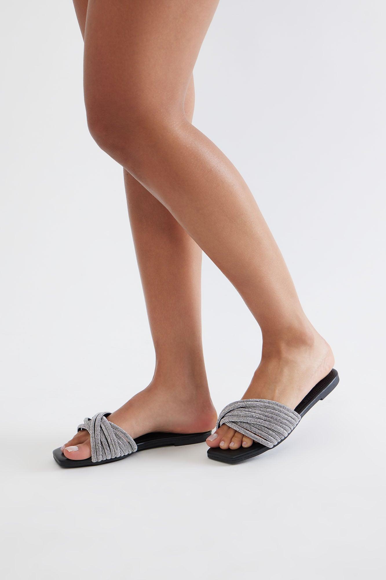 Mercer Rhinestone Sandals - Black Product Image