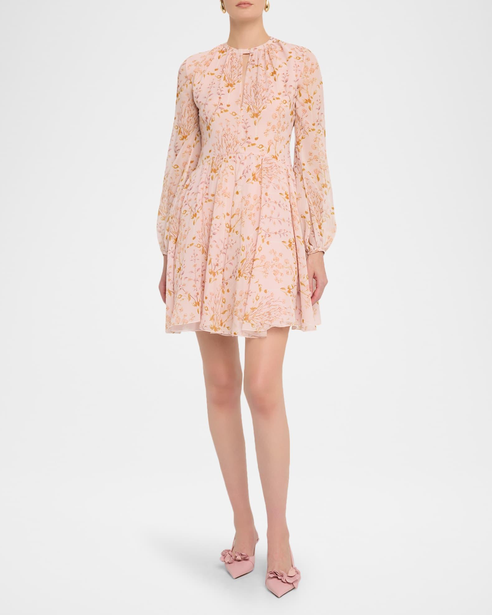 Floral Georgette Long-Sleeve Mini Dress Product Image