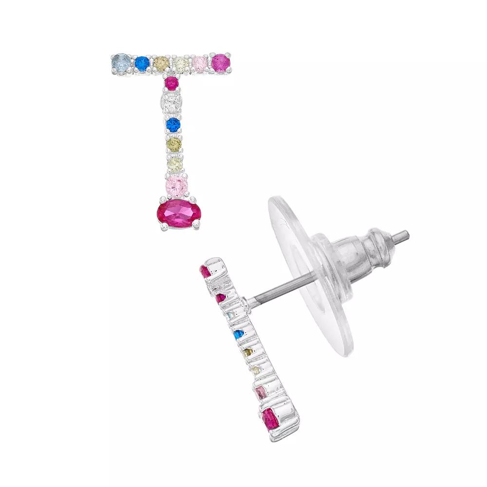 City Luxe Silver Tone Cubic Zirconia Initial Stud Earrings, Women's, Silver Tone A Product Image