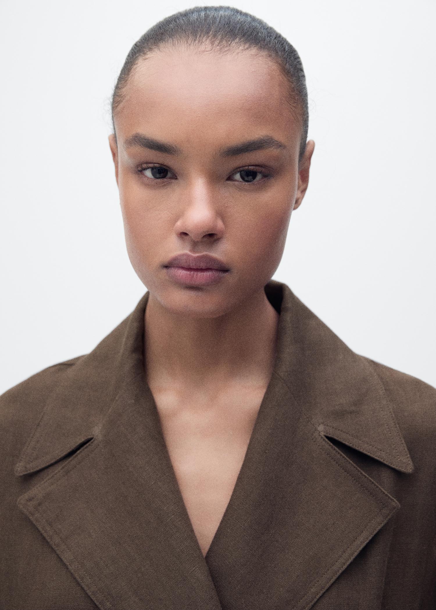 Double breasted linen trench - Women | MANGO USA Product Image