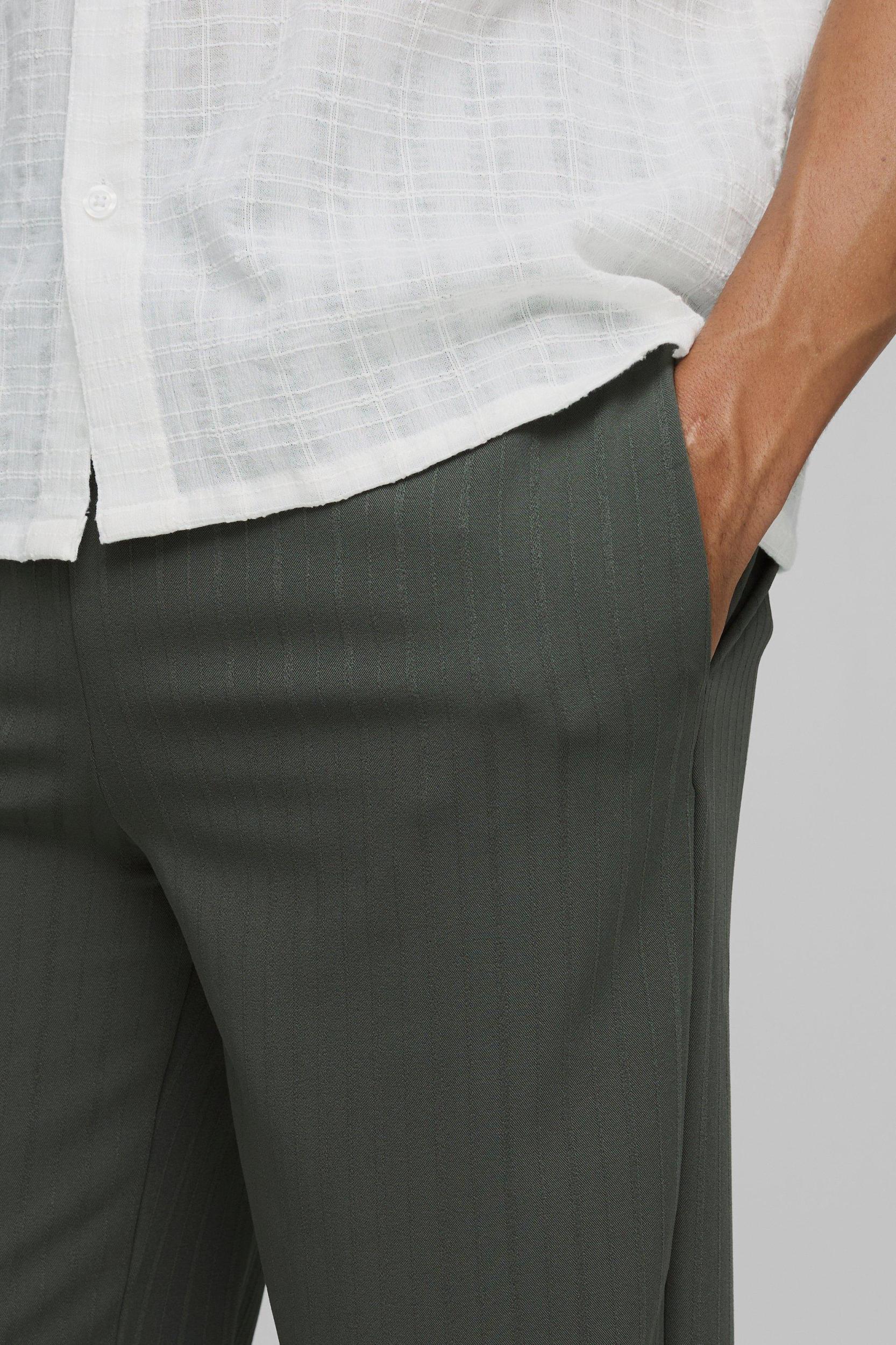 Elasticated Waist Relaxed Fit Textured Smart Trousers | boohooMAN USA Product Image