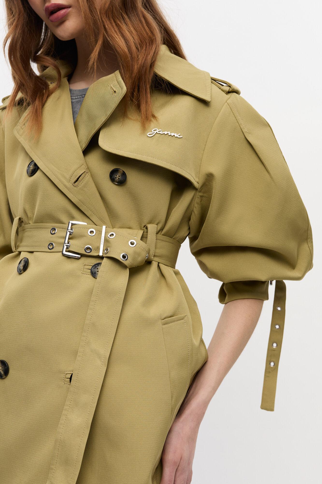 Beige Heavy Twill Midi Trench Coat Product Image