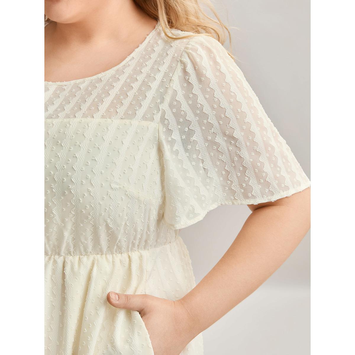 Plus Size Woven-Textured Feel Sheer Bodice Midi Dress Beige Women Elegant Texture Round Neck Short sleeve Curvy BloomChic 22-24/3X Product Image