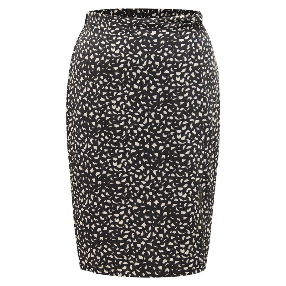 Plus Size Geometric Graphic Twist Front Split Side Skirt Women Black Office Slit Bodycon No stretch Work Skirts BloomChic 14-16/1X Product Image