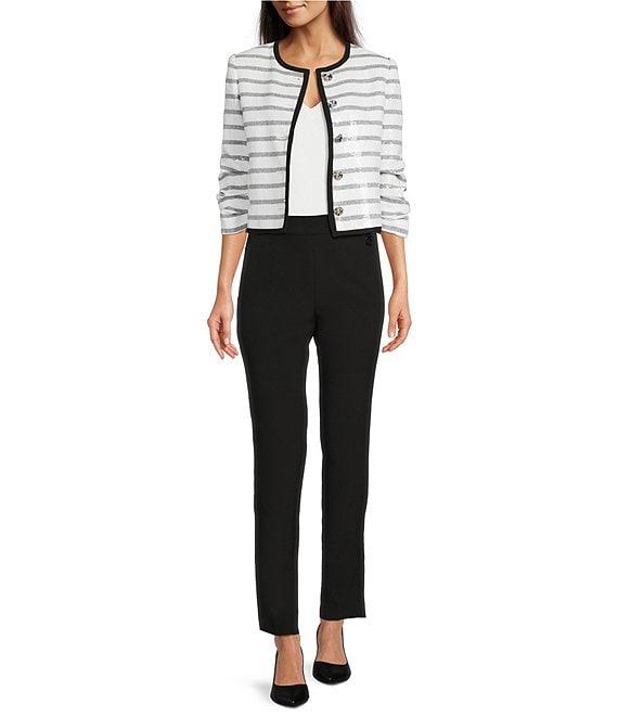 KARL LAGERFELD PARIS Sequin Stripe Round Neck Long Sleeve Jacket Product Image