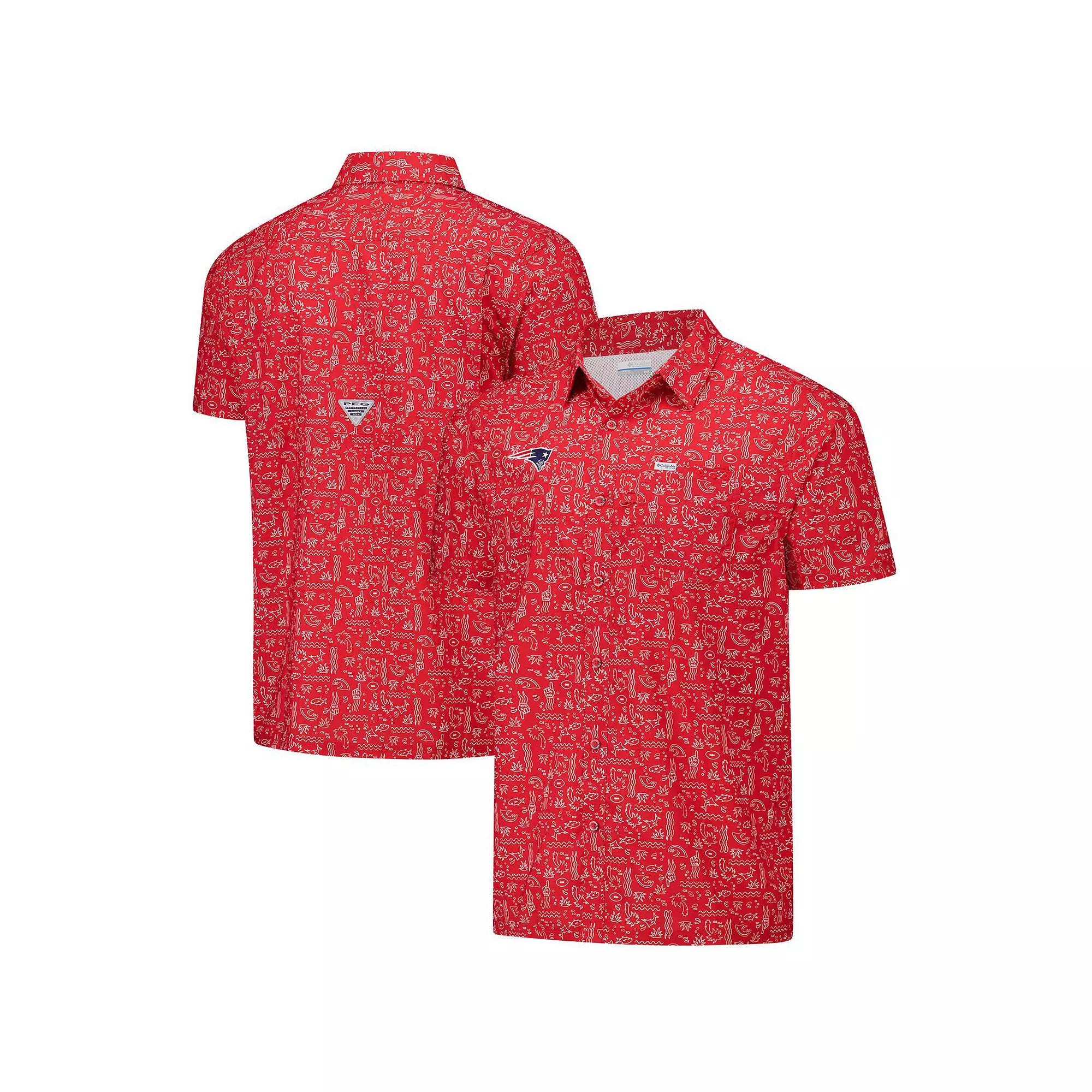 Men's Columbia PFG Red New England Patriots Super Slack Tide Omni-Wick Button-Up Shirt,  Product Image