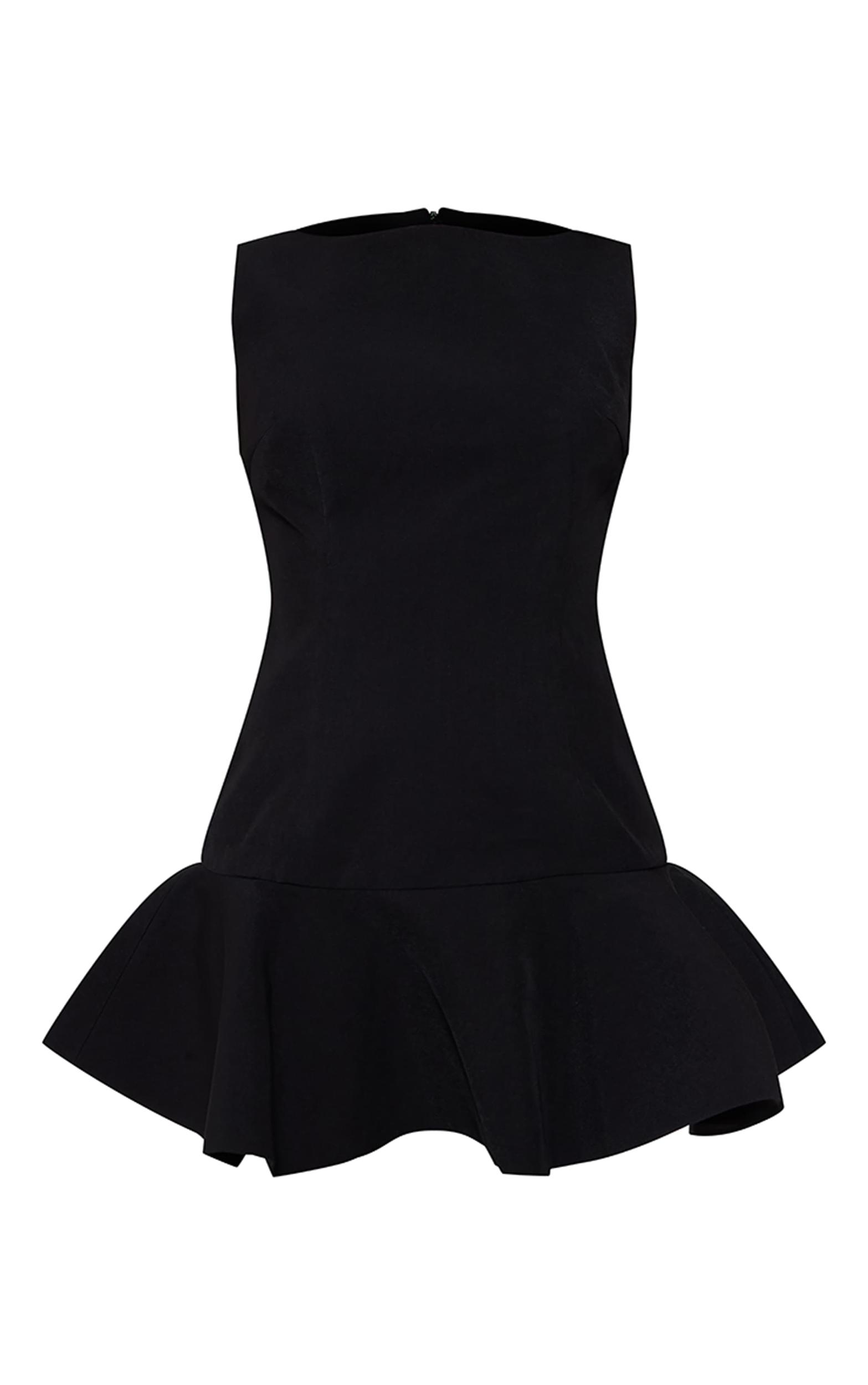 Premium Black Racer Frill Hem Bodycon Dress Product Image